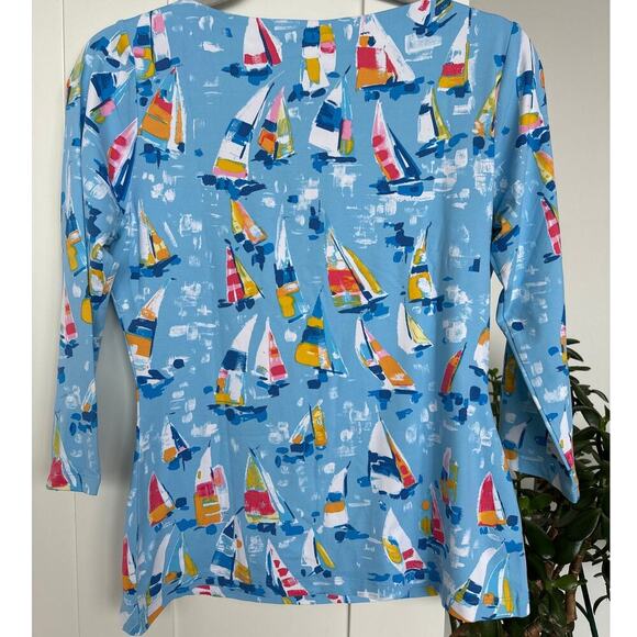 J.McLaughlin Women's Catalina Cloth Wavesong Watercolor Sailboat Top,Size S,EUC - Picture 3 of 8